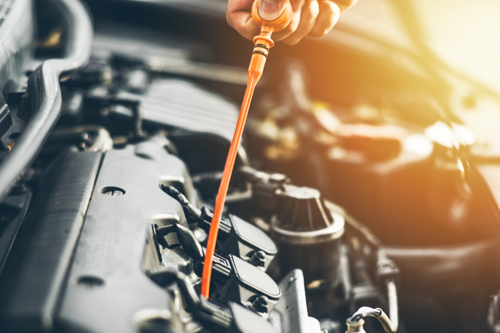 person checking oil under the hood of a car