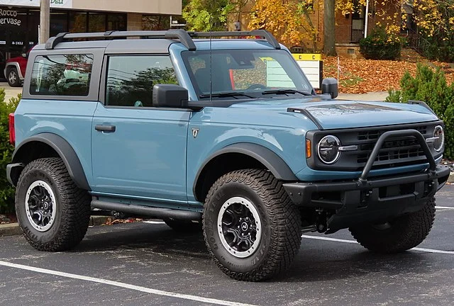 Blue 2022 Ford Bronco in a parking lot