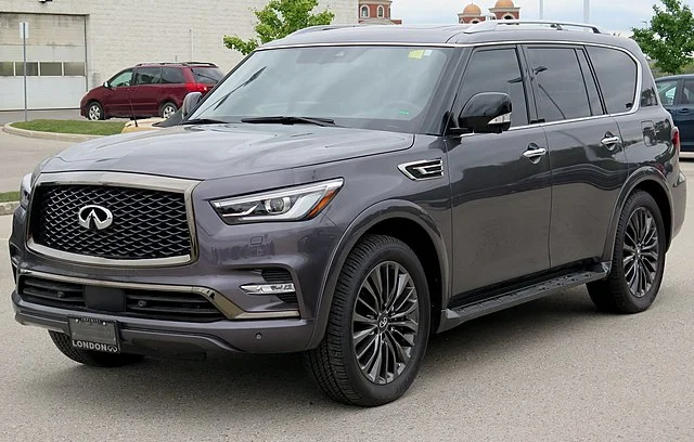 Grey Infiniti QX80 in a lot