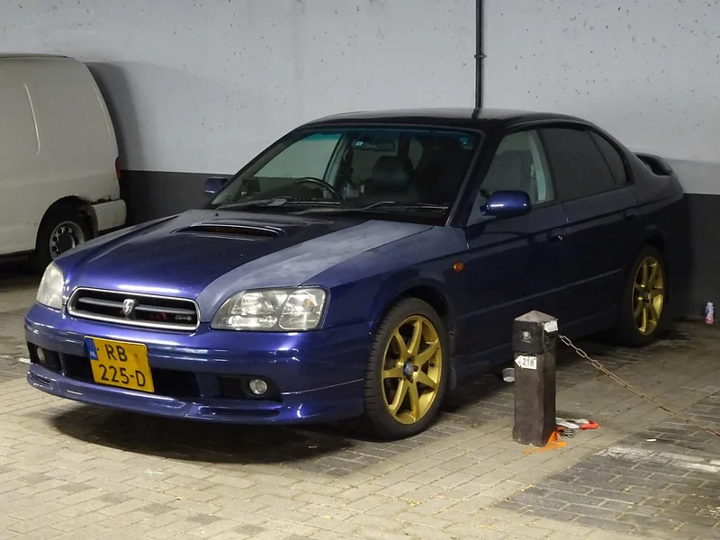 Subaru Legacy in a garage