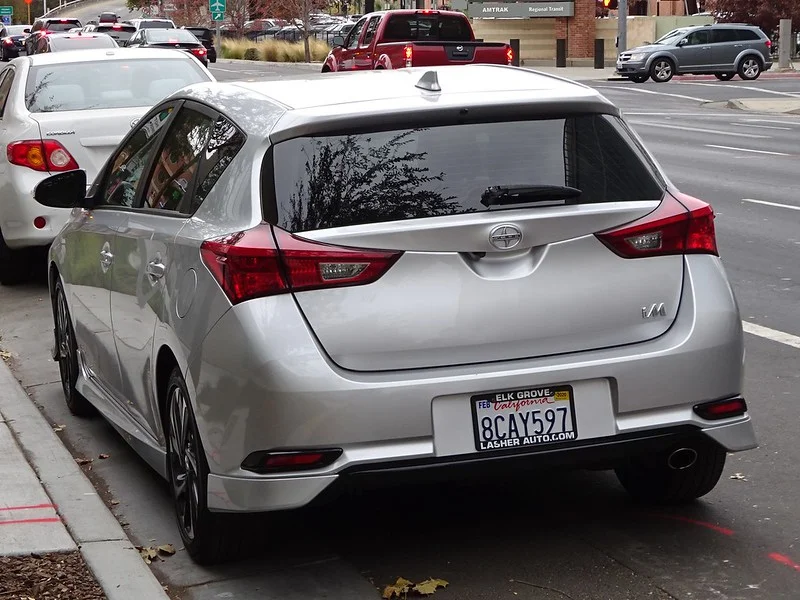 Rear bumper of a Scion iM parked on the street