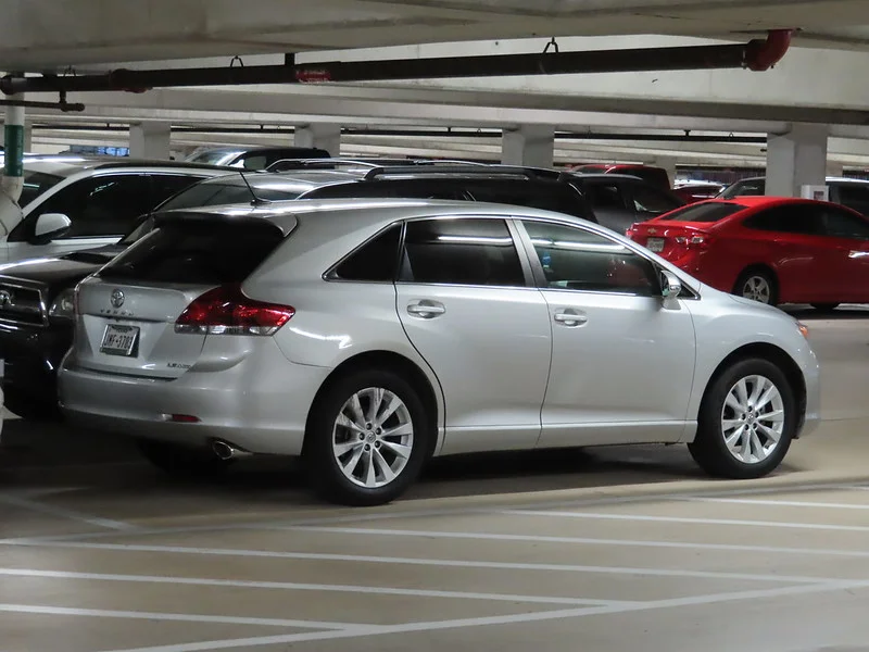 Silver Toyota Venza in a parking garage