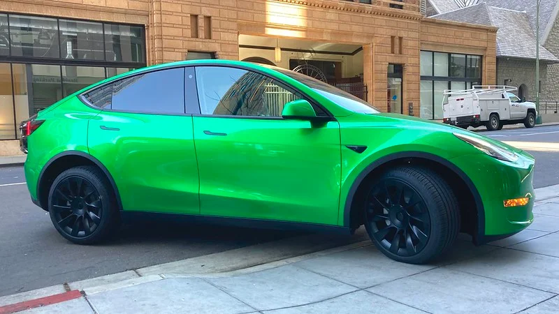 Bright green Tesla Model Y