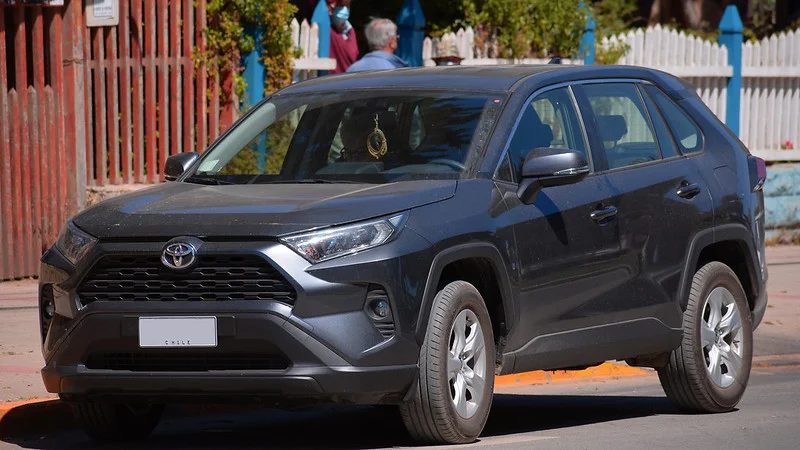 Rear view of a 2022 Toyota RAV4 in a parking lot