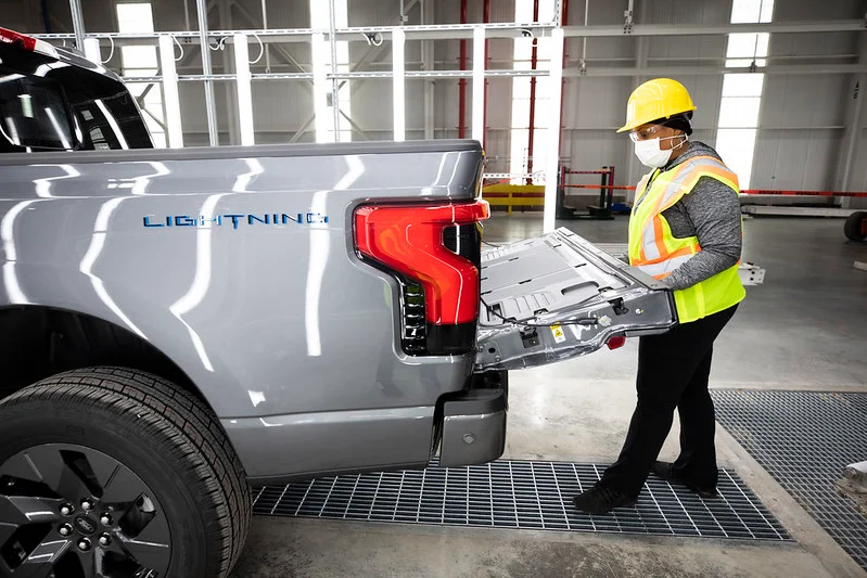 2022 Ford F-150 Lightning being built in a factory
