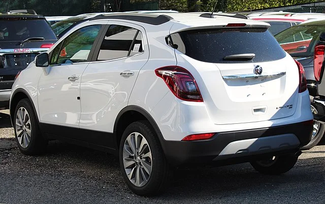 Rear view of a white 2019 Buick Encore