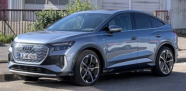 Silver Audi Q4 parked on a street