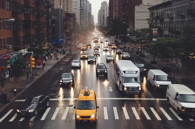 cars driving in a city