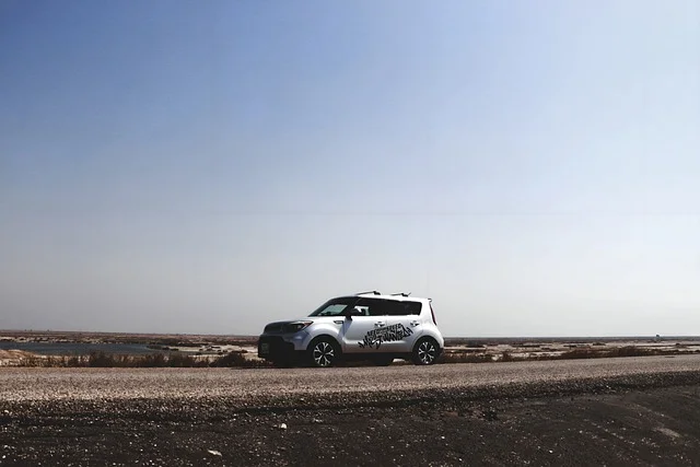 Kia Soul parked on a desert road