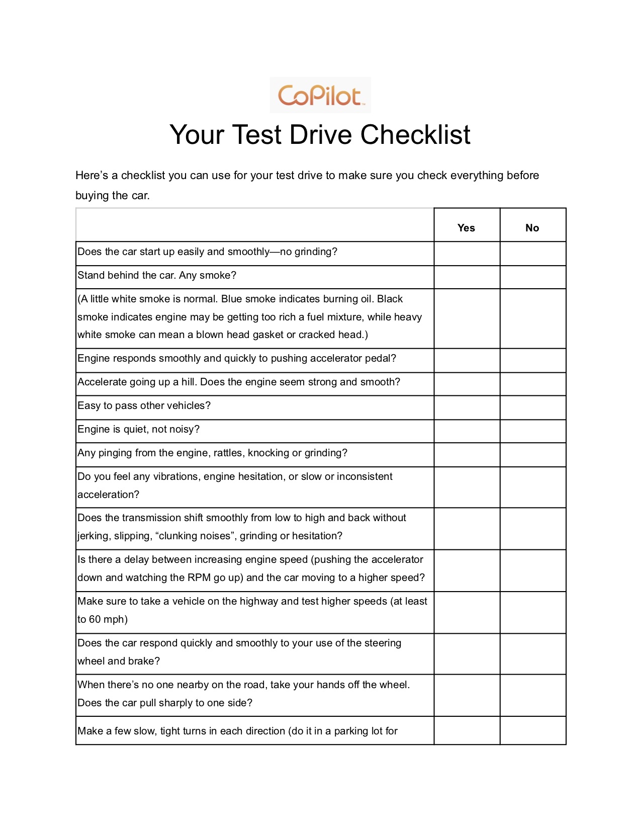test drive checklist page 1