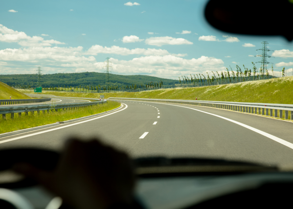 Photo of view of road through car's windshield