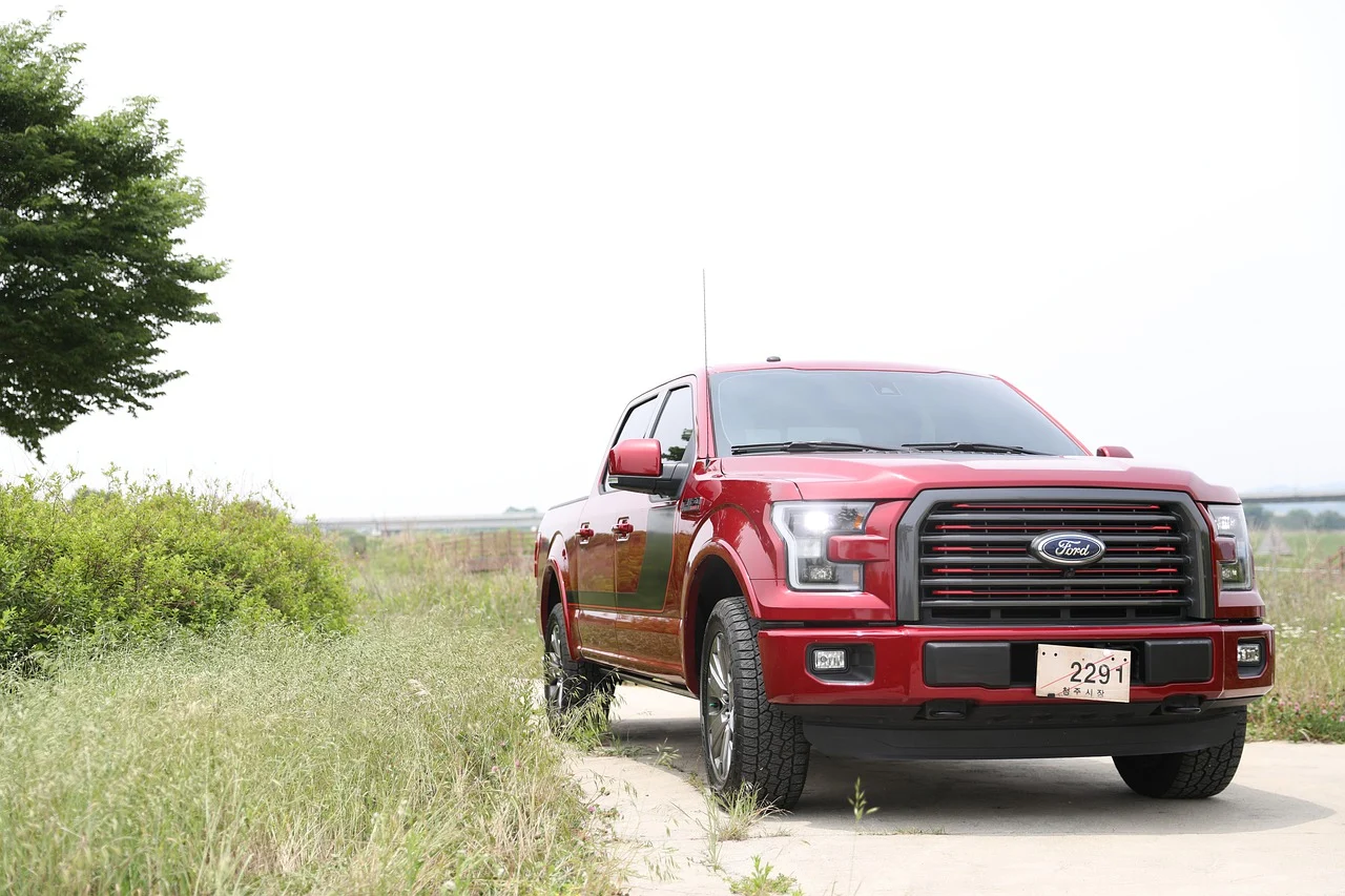 Red Ford F-150 in a field