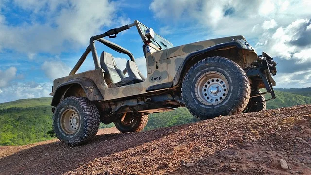 Jeep Wrangler on a dirt mountian
