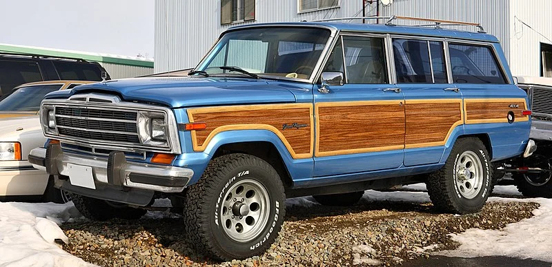 Blue and brown Jeep Wagoneer