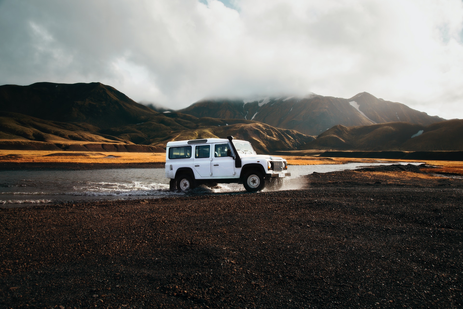 white land rover parked in iceland