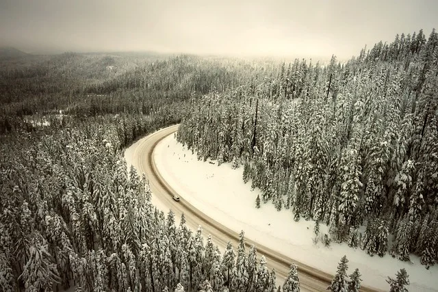 Snowy road in Oregon