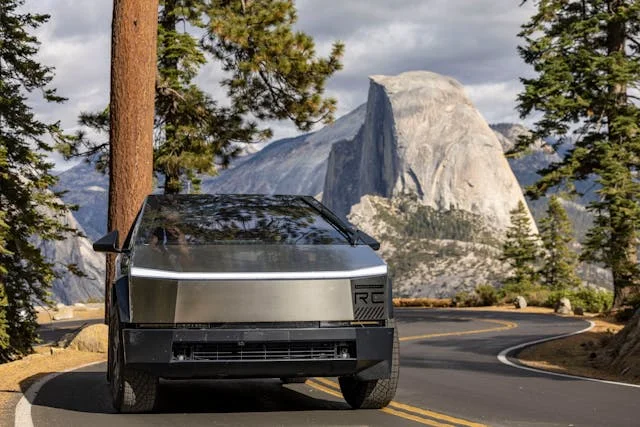 tesla cybertruck in yosemite national park