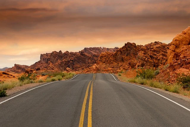 Utah road at sunset